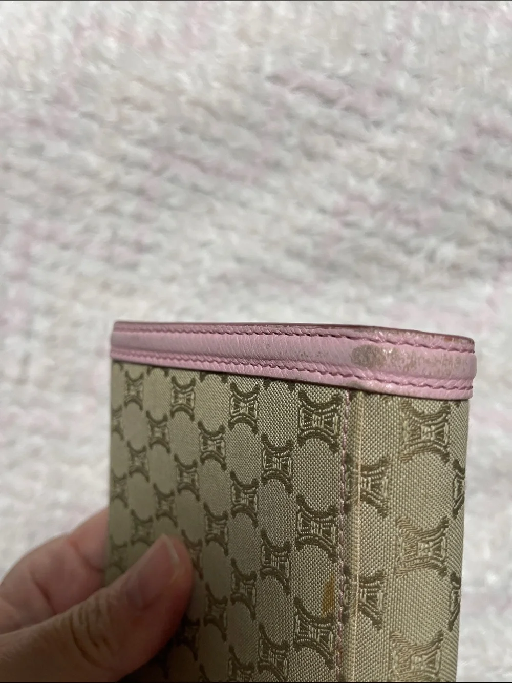 Celine Monogram Continental Wallet with Pink Trim